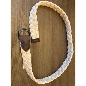 Abercrombie & Fitch Braided Rope Belt Cream Cotton Leather D-Ring 1K-SP1202 34